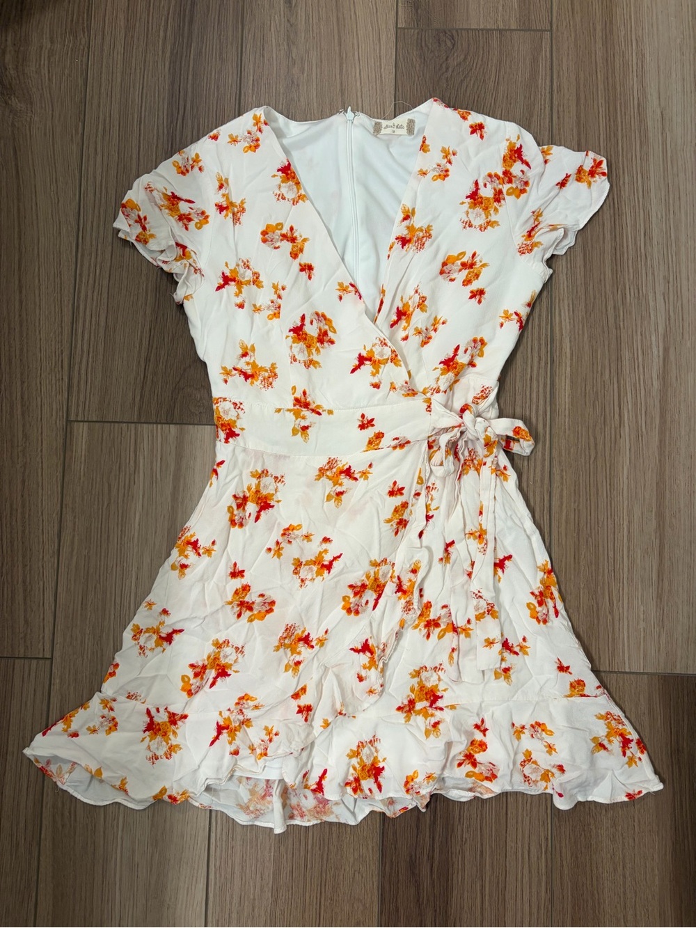 Altar'd State White Mini Wrap Dress with Orange & Red Floral Print